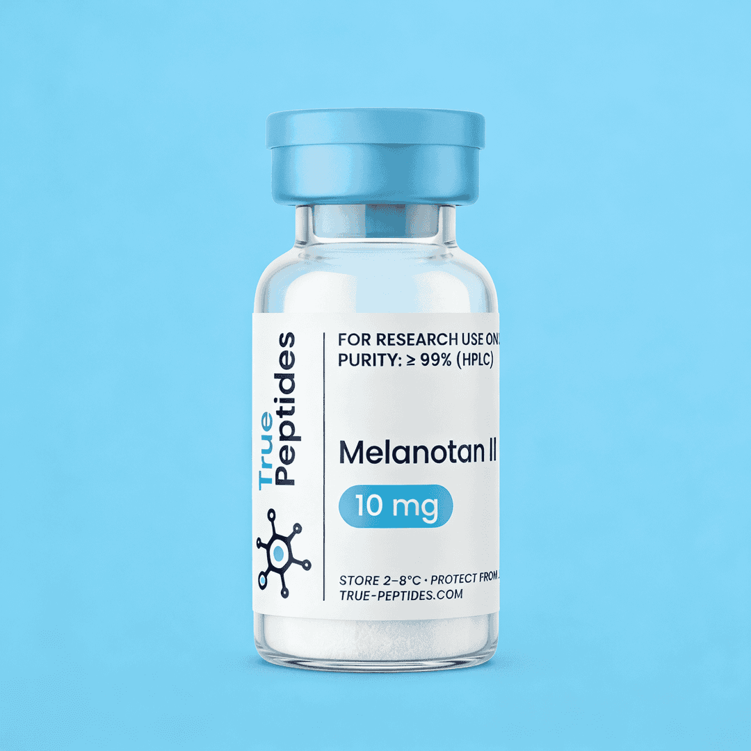 Melanotan II 10mg peptide vial for laboratory research.