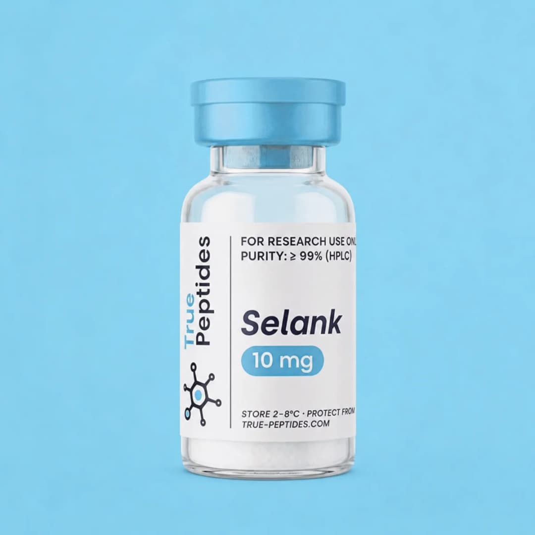 Selank peptide vial for laboratory research.