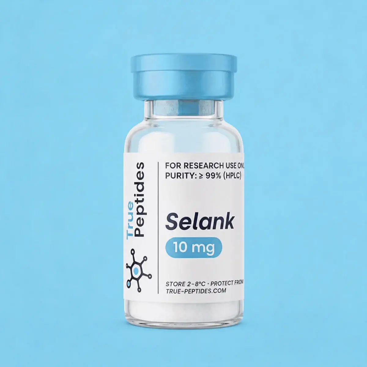 Selank peptide vial for laboratory research.